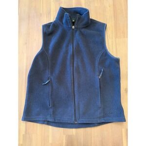 LL Bean Womens Fleece Vest Navy Blue Full Zip Mock Neck Medium M Reg 0ALA9